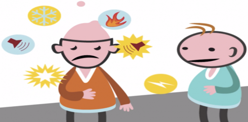 2 Poppetjes en de ene heeft veel icoontjes van toeters en vuurtjes om zich heen