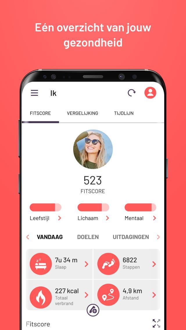 Afbeelding van app met een profiel en fitscore
